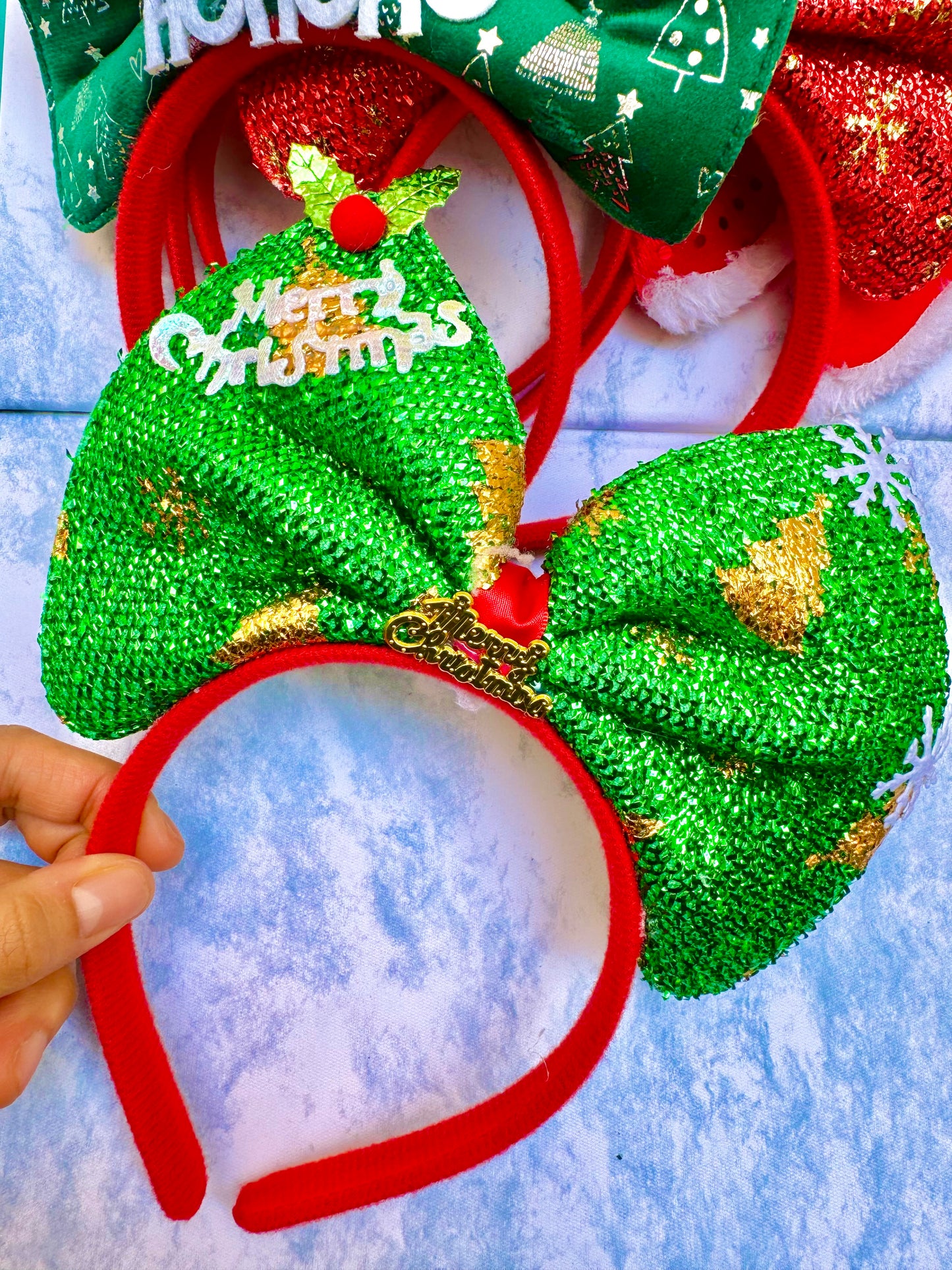 AC163V Diadema navideña moño verde Merry christmas niña/adulto unitalla
