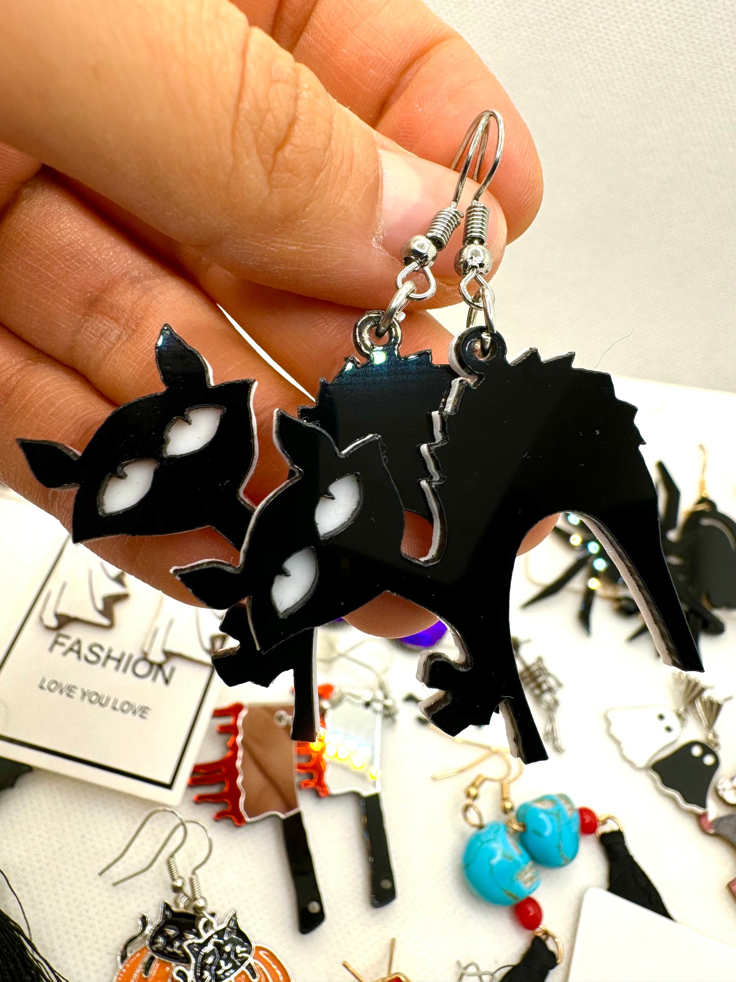 E539 Aretes Gato Negro Halloween