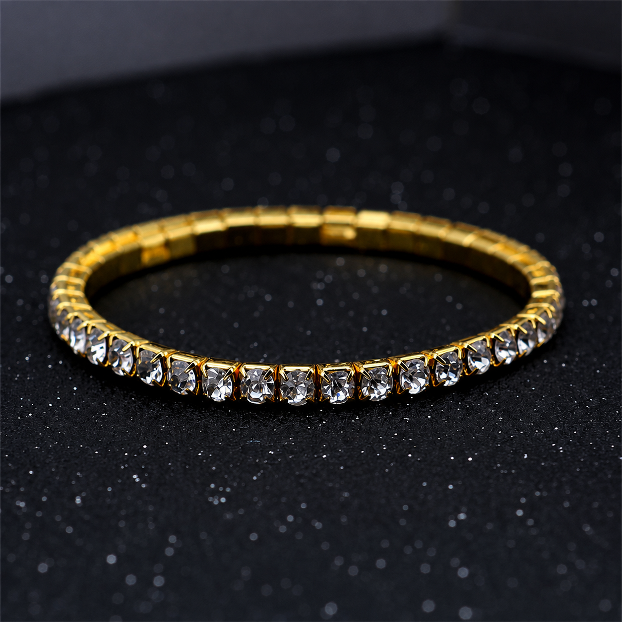 B944 Pulsera dorada cristal aleacion unisexo elástica