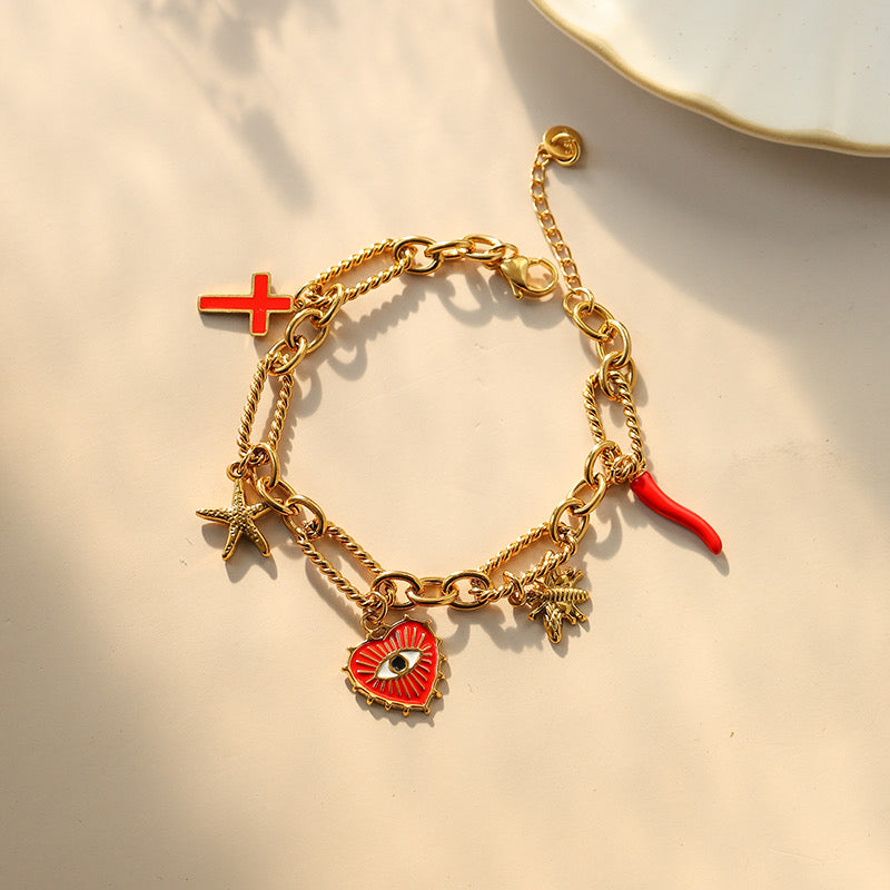 B188 Pulsera corazón acero inoxidable chapado en oro 14K