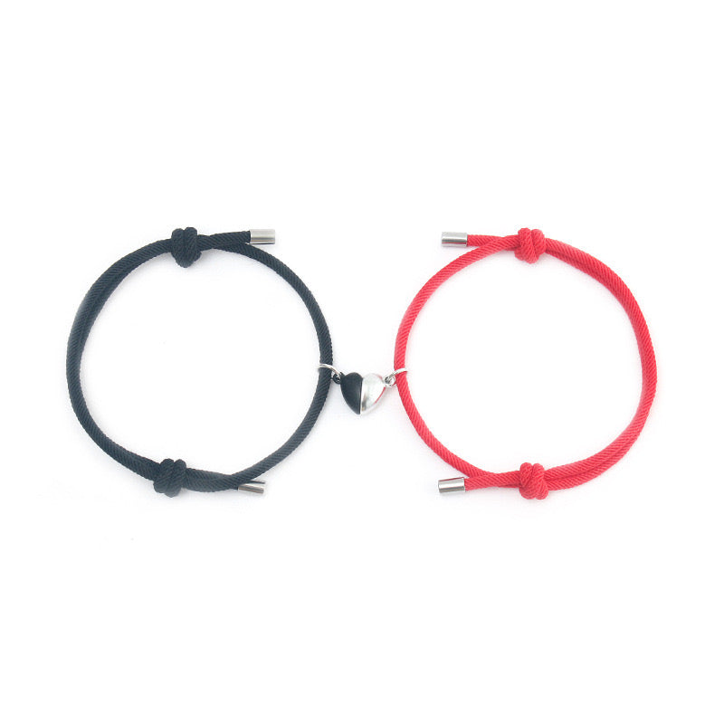 B349NROJ Pulseras ajustables duo corazon pareja negro y roja