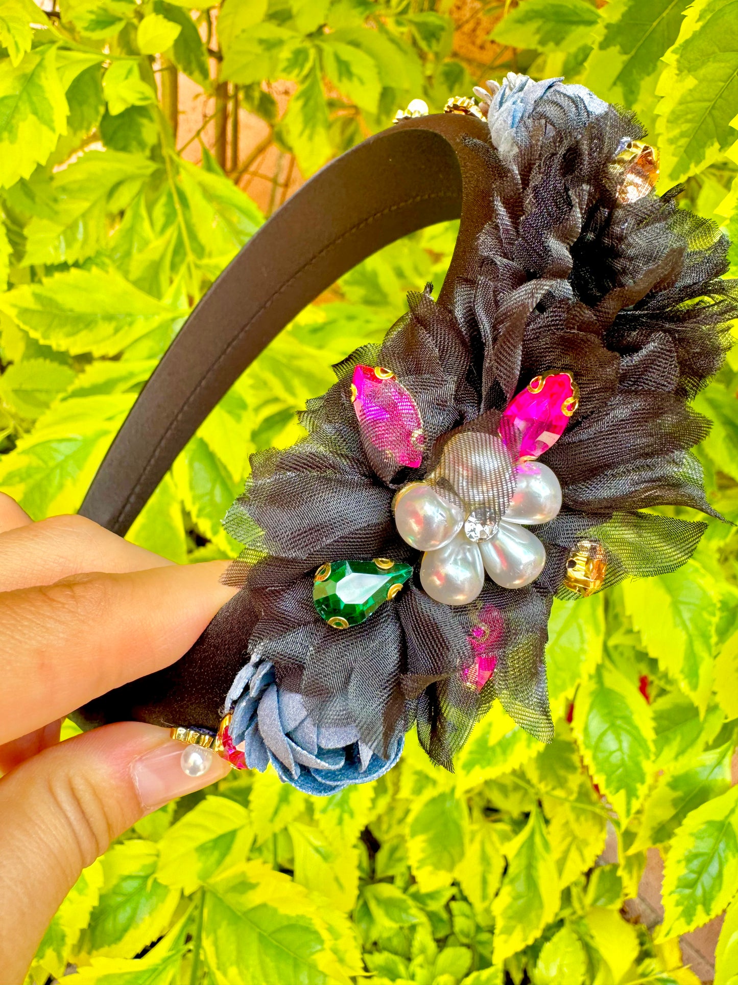 AC156N Diadema incrustación cristal negra hermosa elegante
