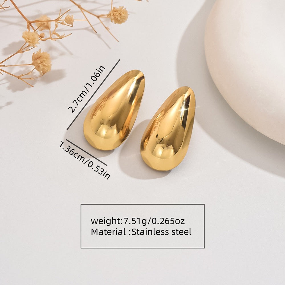 E2441 Aretes Gota hueca acero inoxidable 3cm
