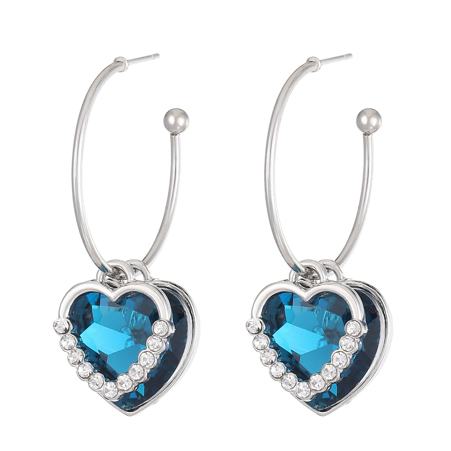 E3608 Aretes corazón cristal plateado aleacion 4cm