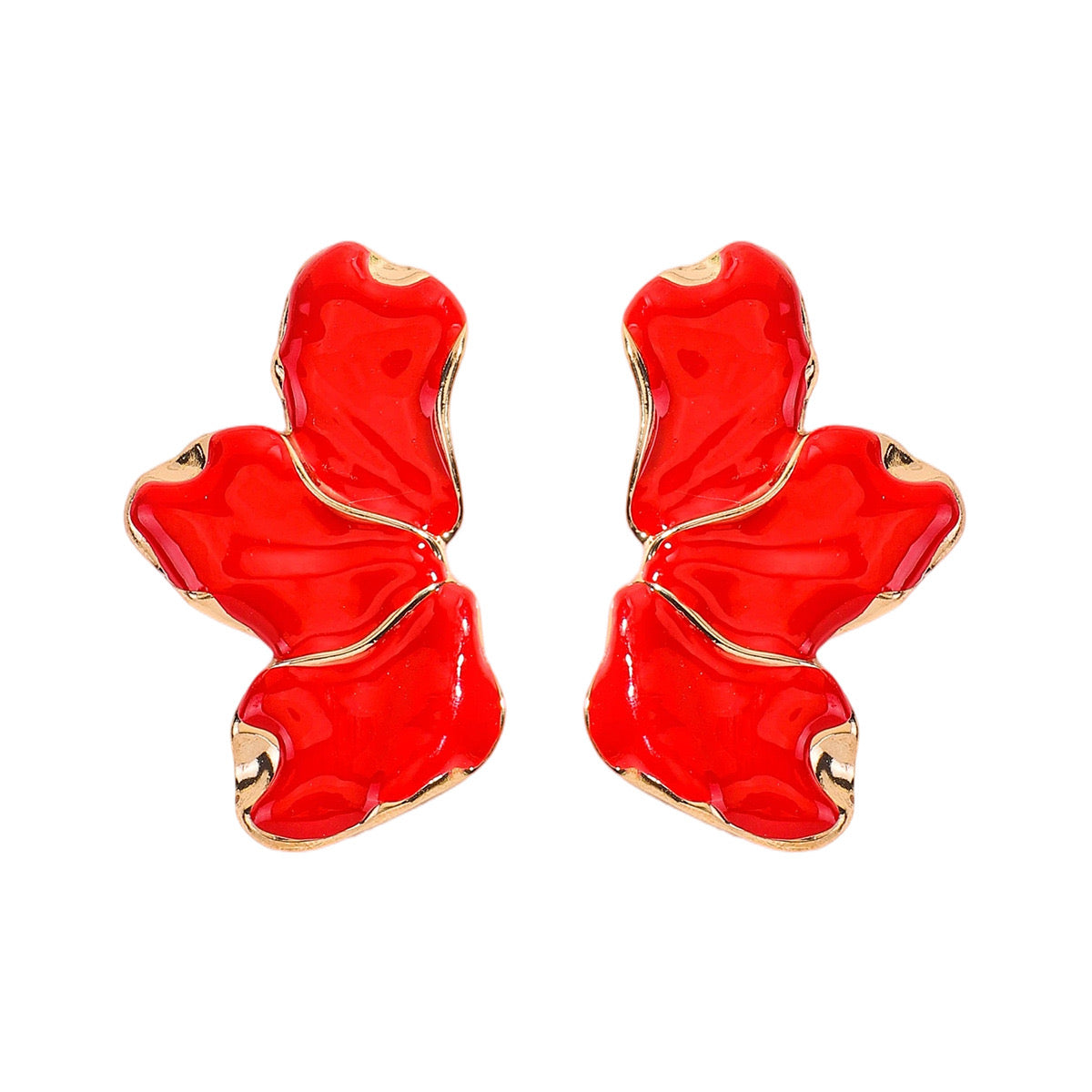 E7174 Aretes pétalos rojos elegantes de fiesta aleacion 5cm