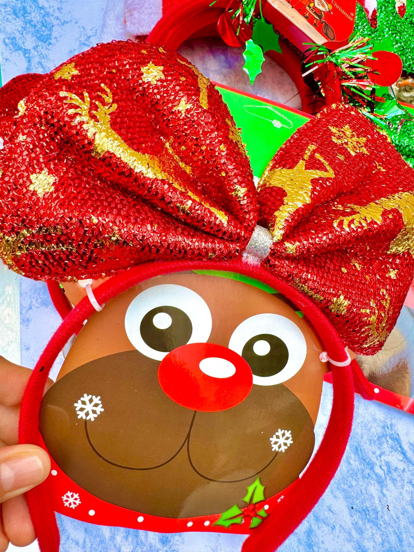 AC158D Diadema navideños moño rojo dorado niña/adulto unitalla