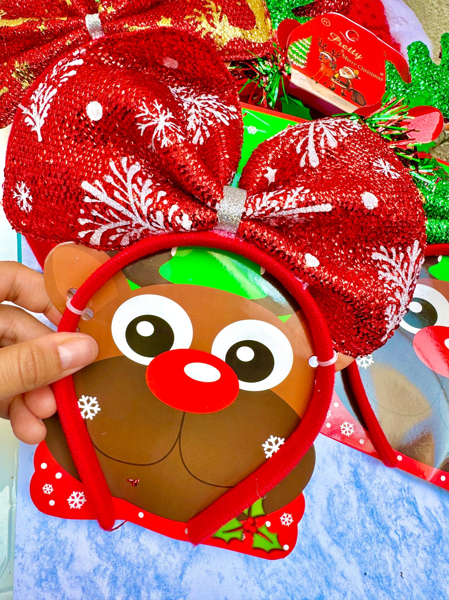 AC158B Diadema navideños moño rojo blanco niña/adulto unitalla