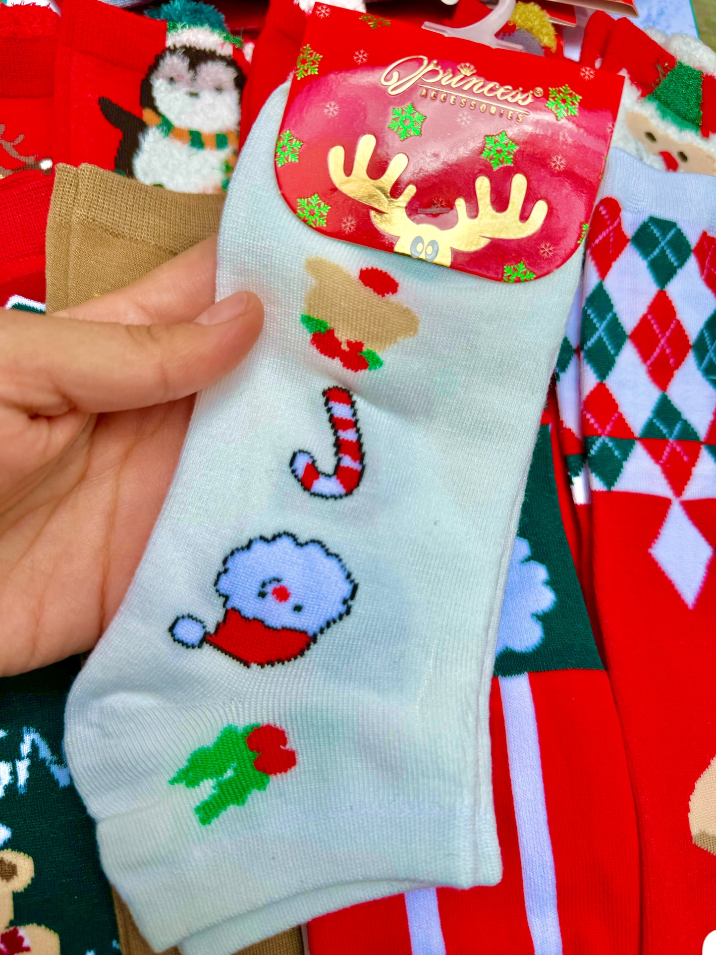 1 par calceta navidad corta unitalla adulto algodón blanca