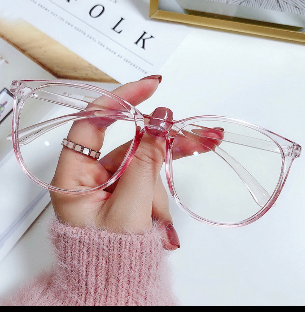 LEN09 Lentes opticas transparentes rosas