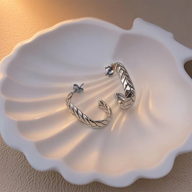 E3474 Arracadas plateadas acero inoxidable chapada en oro de 18k 3cm