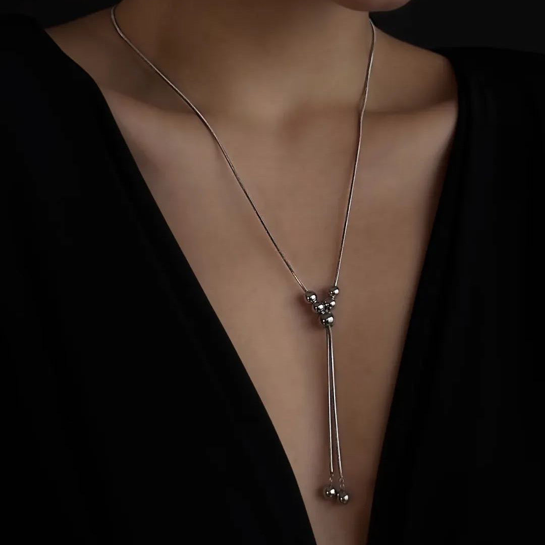 C976 Collar esferas plateadas acero inoxidable chapado en oro de 18k 25cm