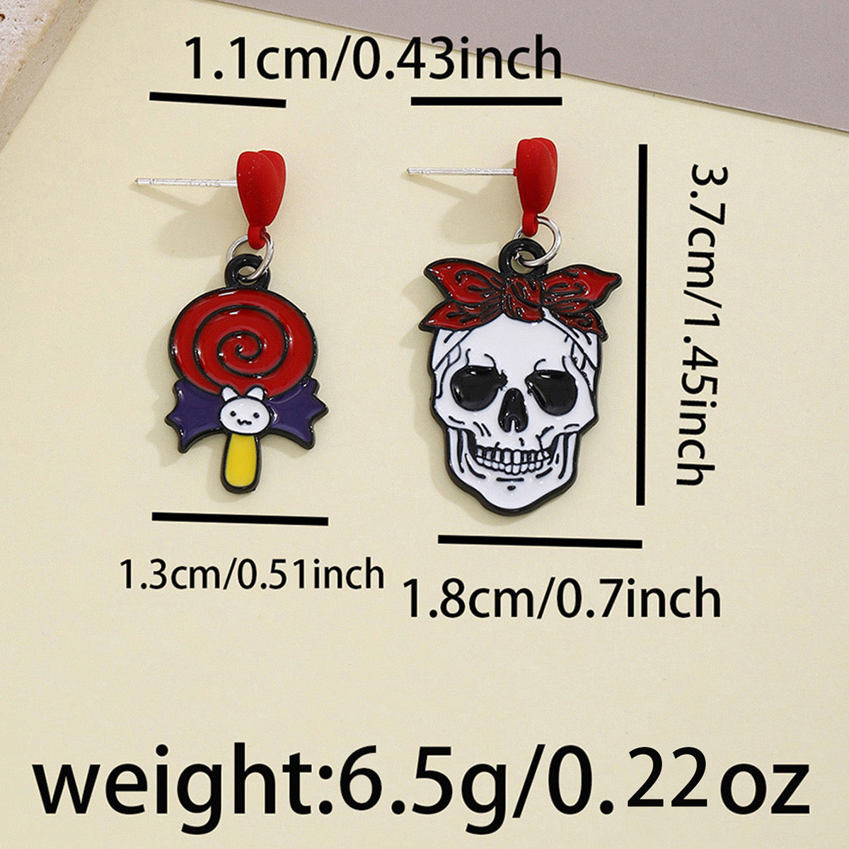 E3779 Aretes cráneo catrina día de muertos Halloween 4.5cm aleacion