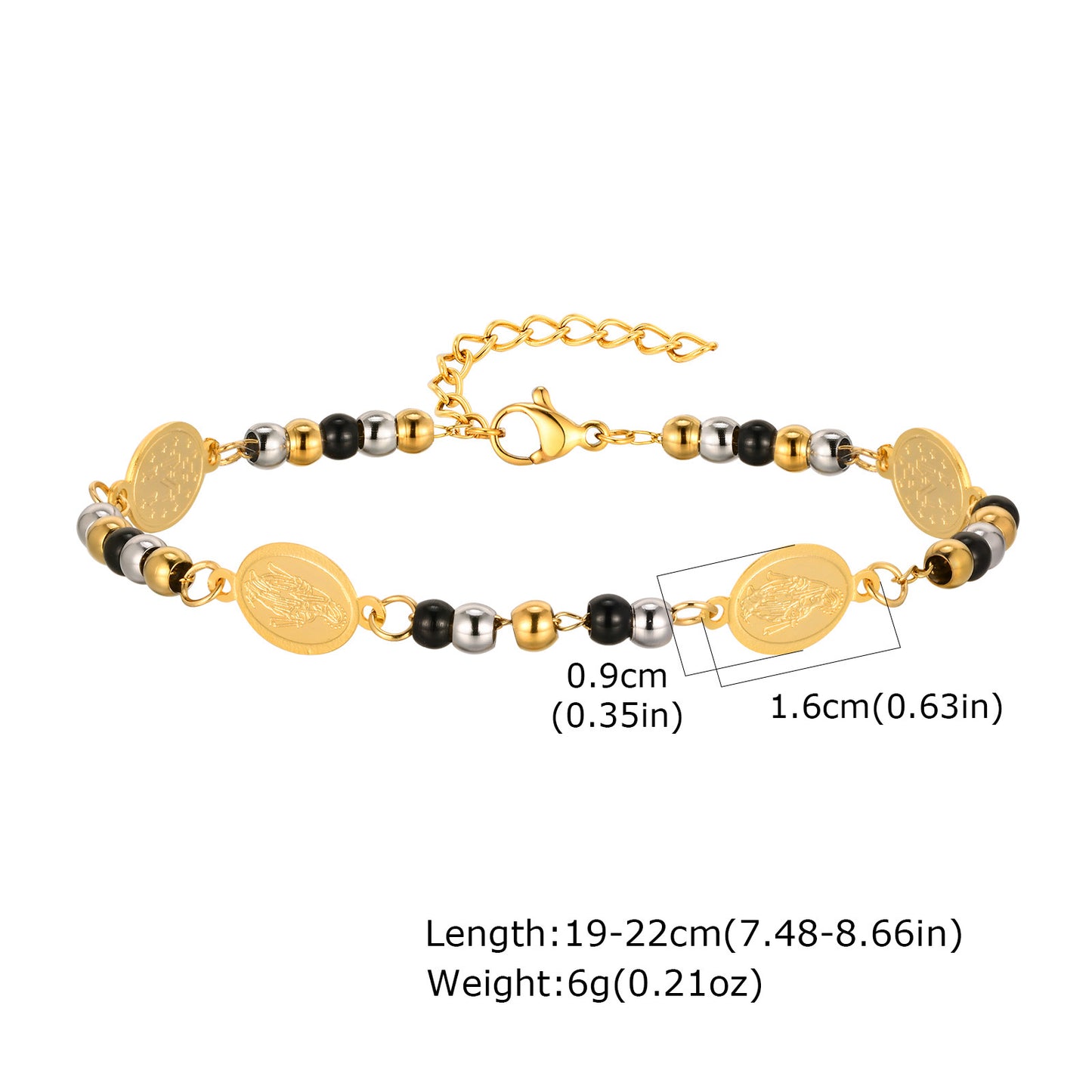 B284 Pulsera acero inoxidable chapado en oro 18k largo 21cm dije 2cm