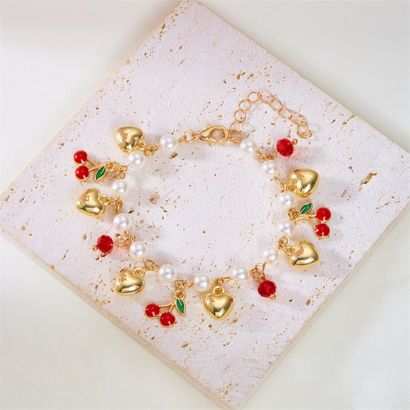 J485 Pulsera cerezas aleacion perlas 16cm