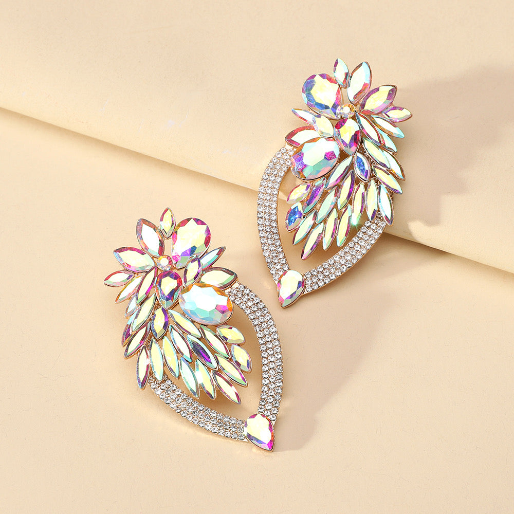 E5976T Aretes gota brillante diamantes tornasol 7cm aleacion