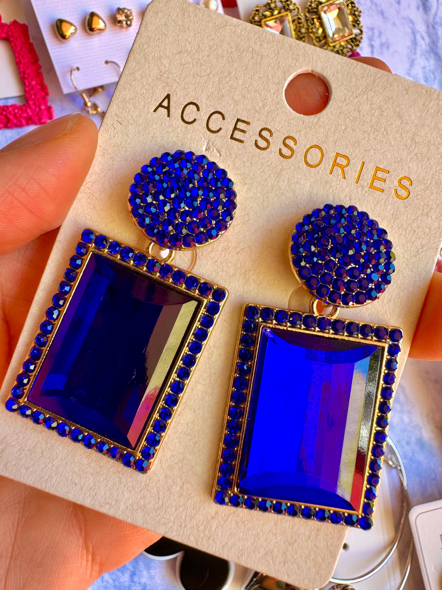 E1735 Aretes cristal embutido brillantes grandes elegante fiesta