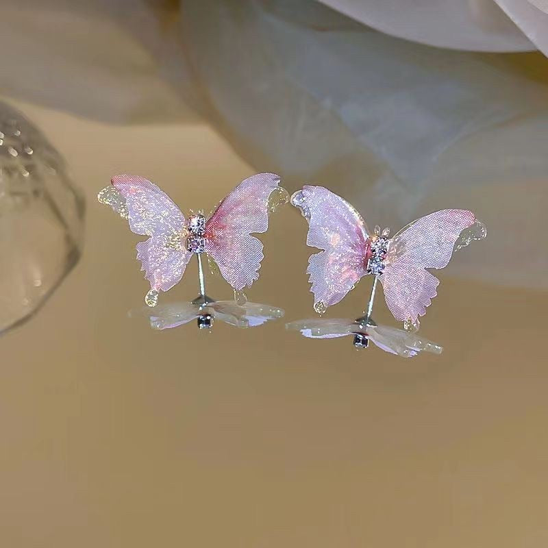 E5907 Aretes mariposa Rosa aleacion 5cm