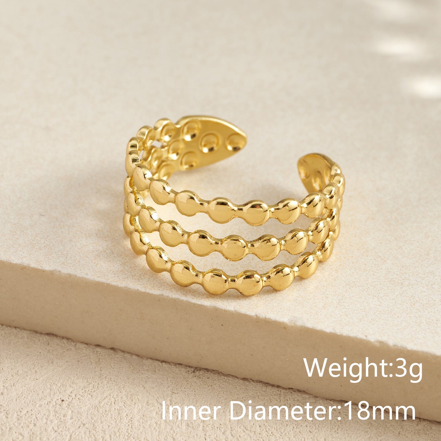 A590 Anillo abierto acero inoxidable con chapado en oro de 18k