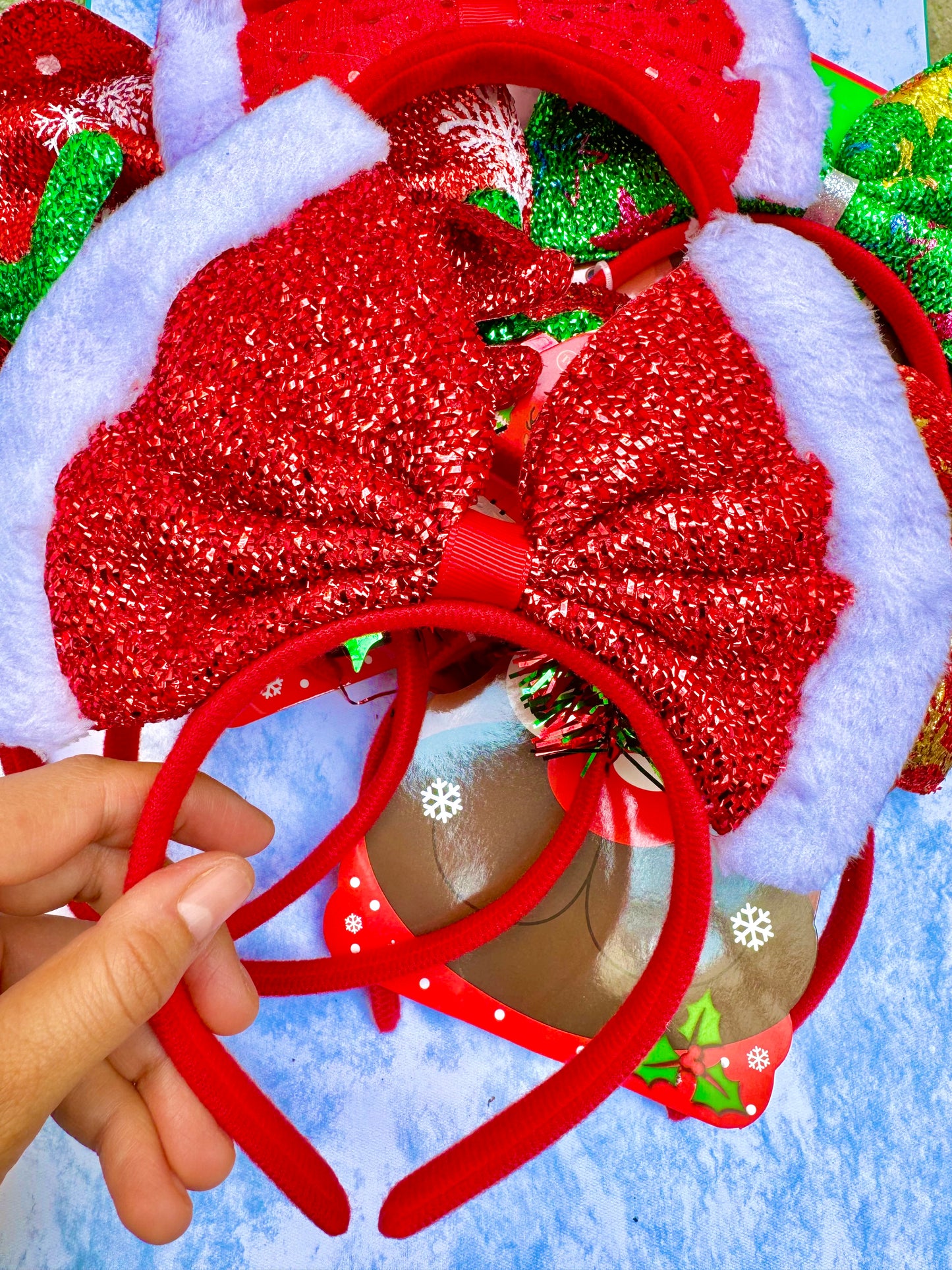 AC160 Diadema navideños moño rojo brillante niña/adulto unitalla