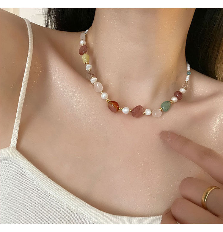 J494 Collar Perlas de agua acero de titanio 18cm