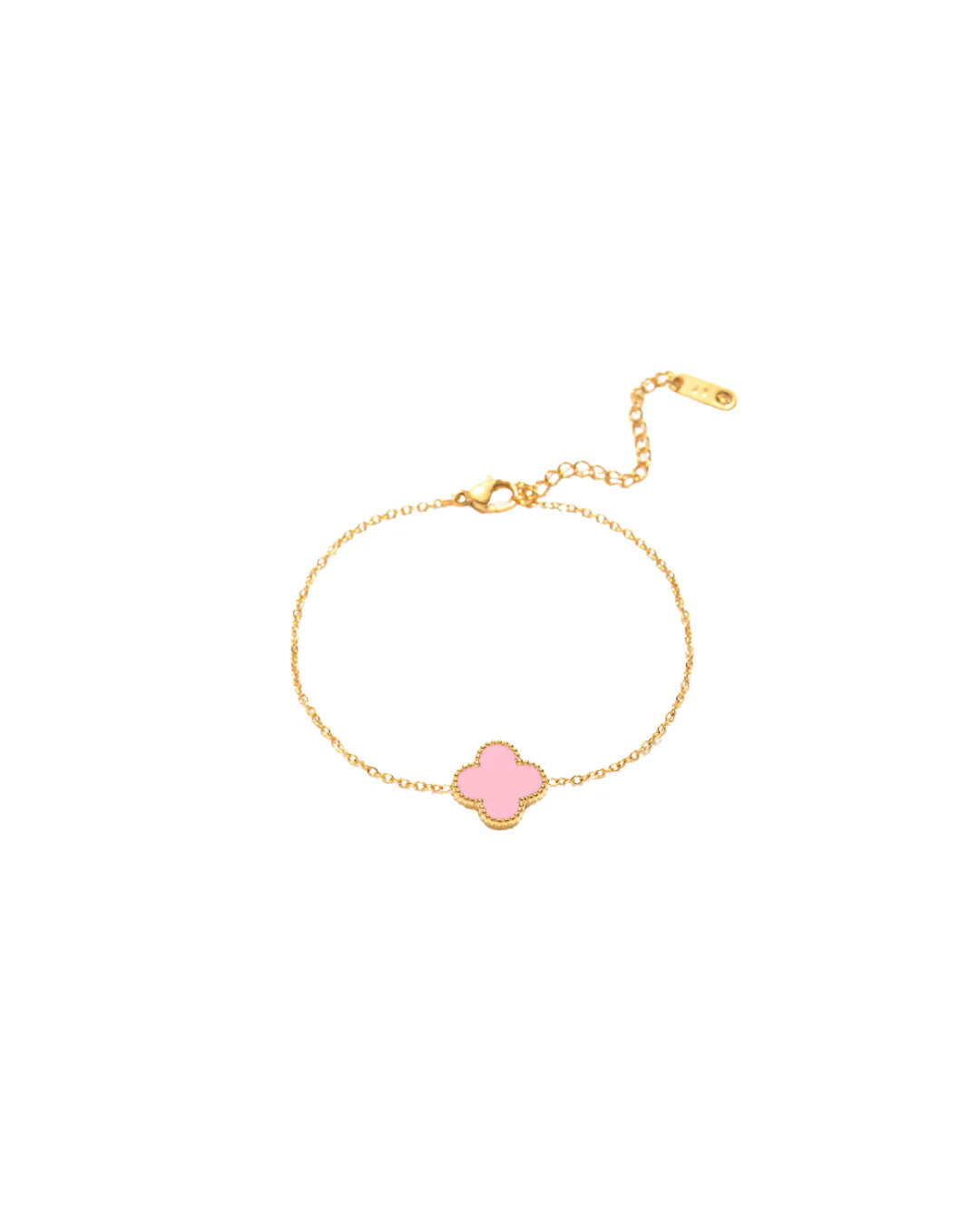 B356 Pulsera trebol rosa acero inoxidable chapado en oro 18k largo 21cm
