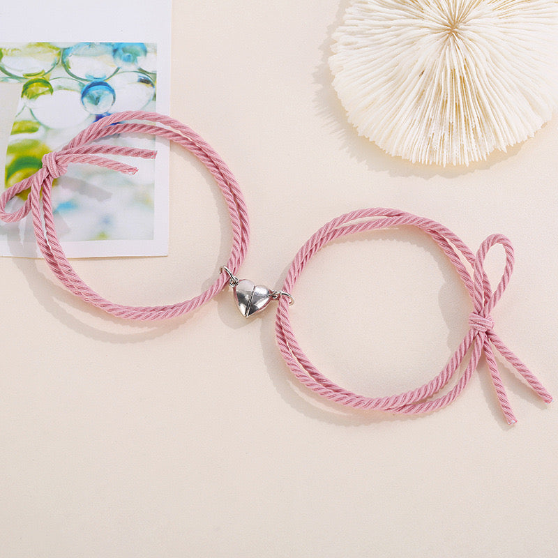 B417 Dúo pulseras pareja corazón imán Soga