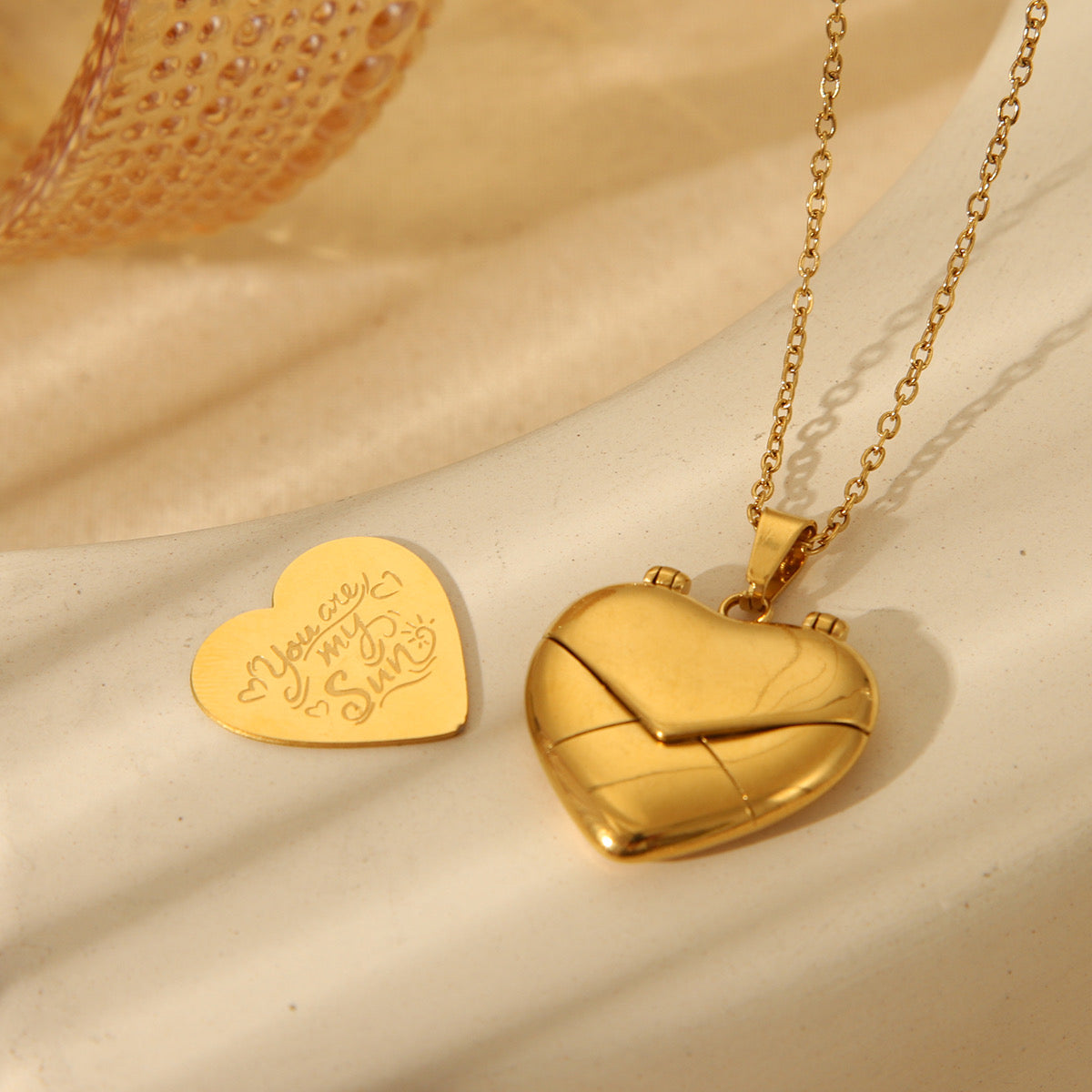 C507 Collar you are my Sun shine acero inoxidable chapado en oro 18k largo 25cm dije 3cm