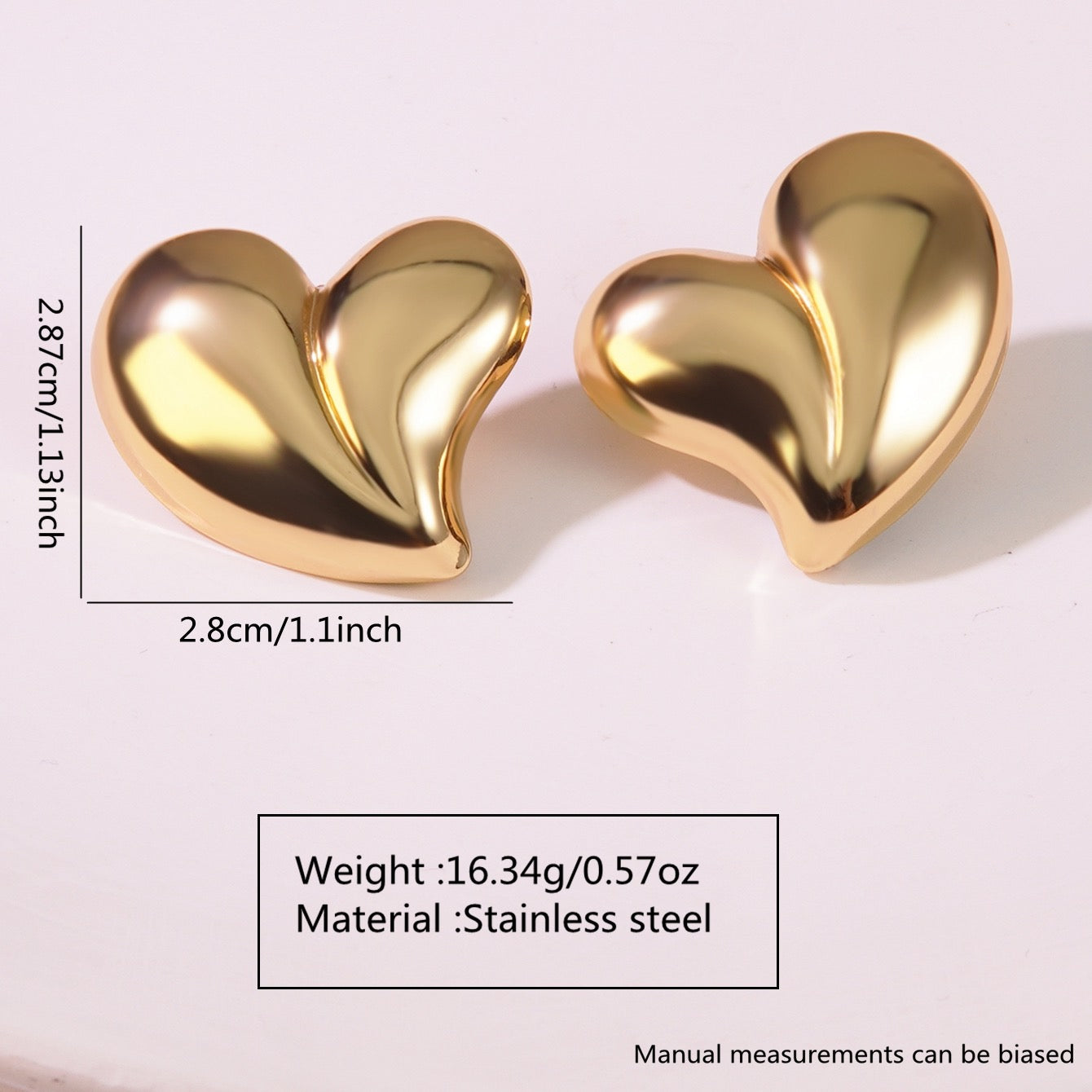 E2426 Aretes corazon acero inoxidable liso 2.3cm