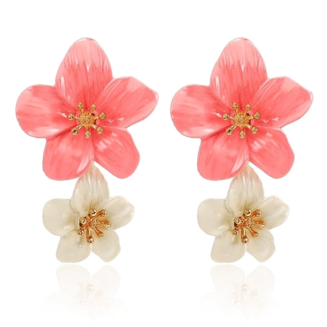 Aretes Aleación Doble Esmaltado Flor E1381