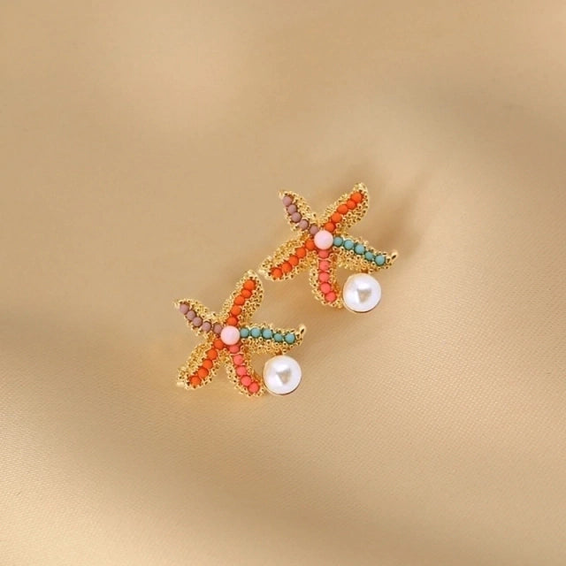 E1217 Aretes Estrella De Mar Perla Aleación