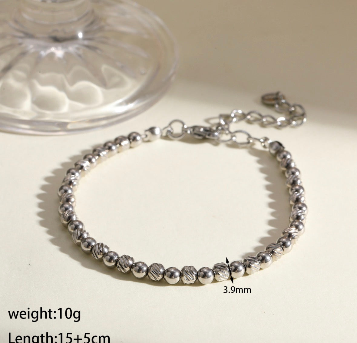 B828 Pulsera circulos plateados acero inoxidable 19cm