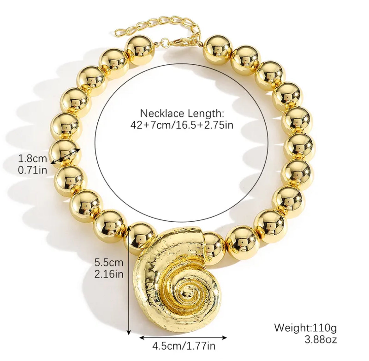 C527 Collar estrella de mar aleacion dorado largo 30cm dije 5cm