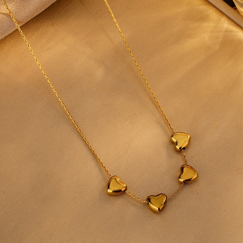 C803 collar corazones dorados acero inoxidable chapado en oro de 18k 23cm largo 2cm dije