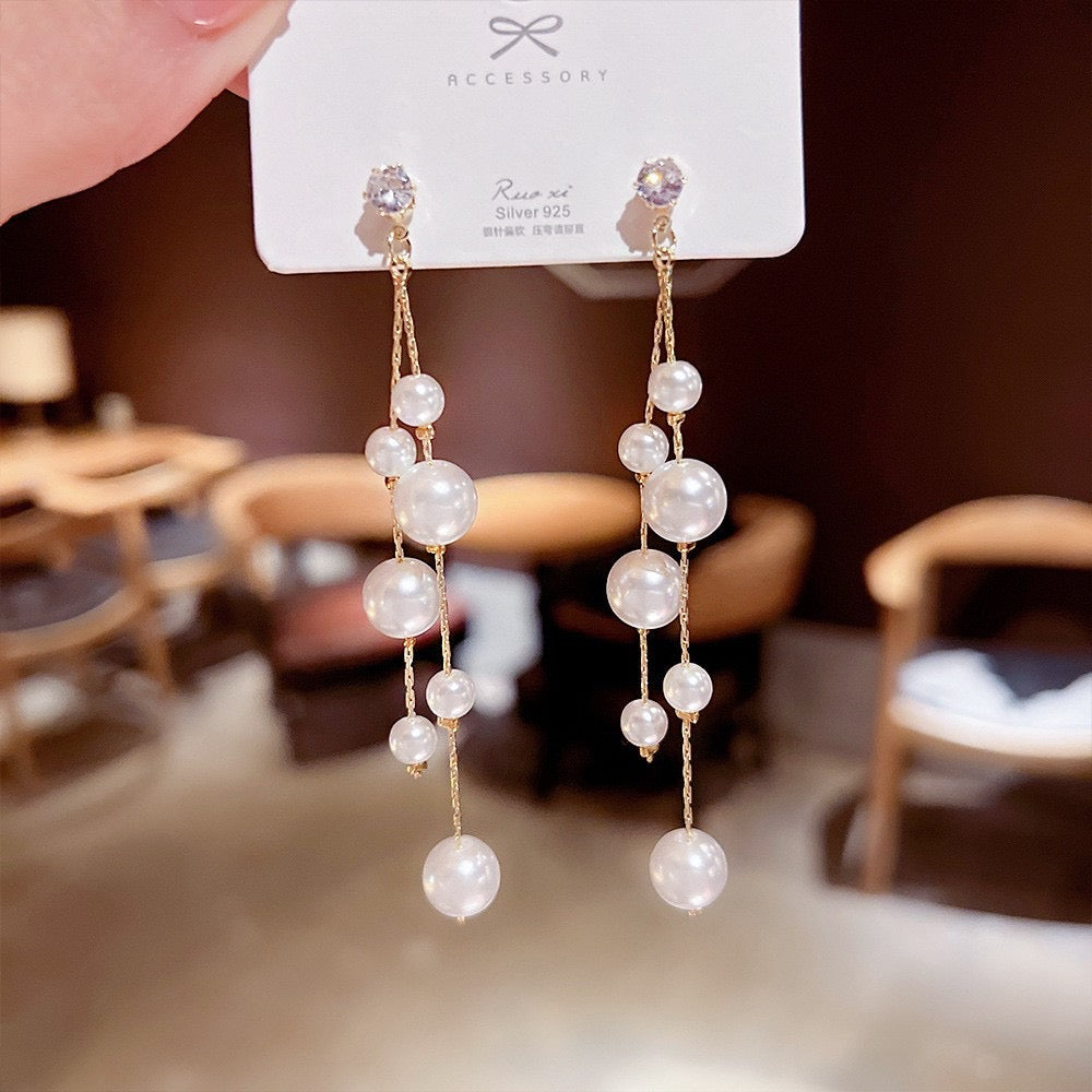 E3954 Aretes colgantes perlas cobre 7cm