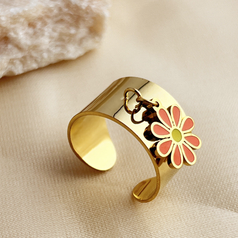 A116 Anillo flor colgantes acero inoxidable abierto