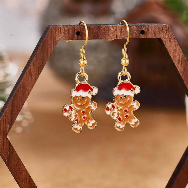E1929 Aretes galleta gengibre metal esmaltado gancho 3.8cm