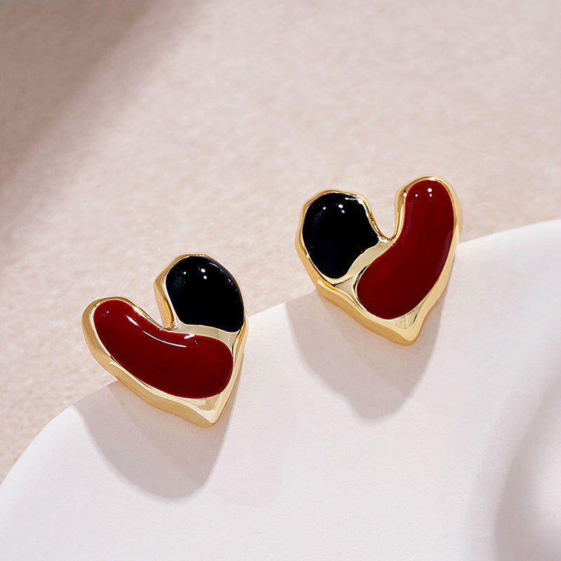 E4311 Aretes corazón bicolor aleacion esmaltado 1.5cm