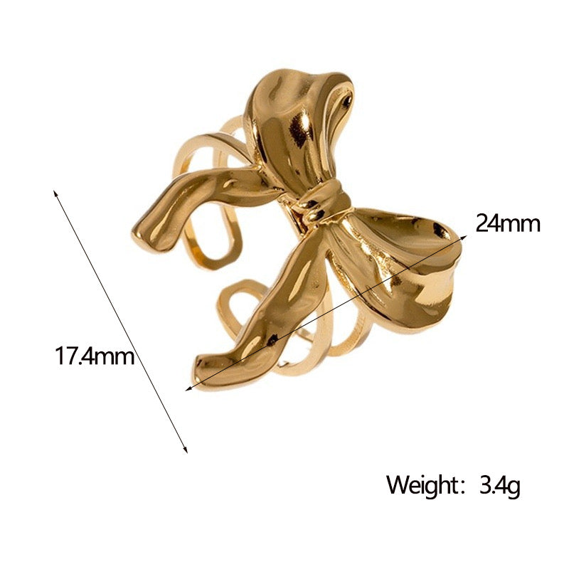 A202 Anillo moño dorado ajustable acero inoxidable chapado en oro 18k