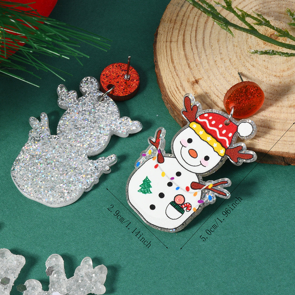 E4414 Aretes muñeco de nieve acrílico 5cm