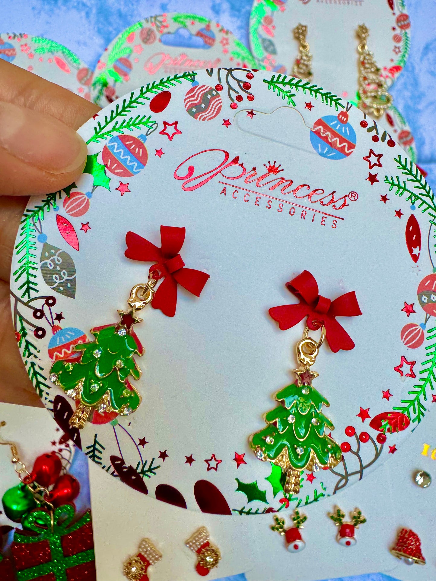 E1871 Aretes pino Navidad incrustación zirconia 3.5cm
