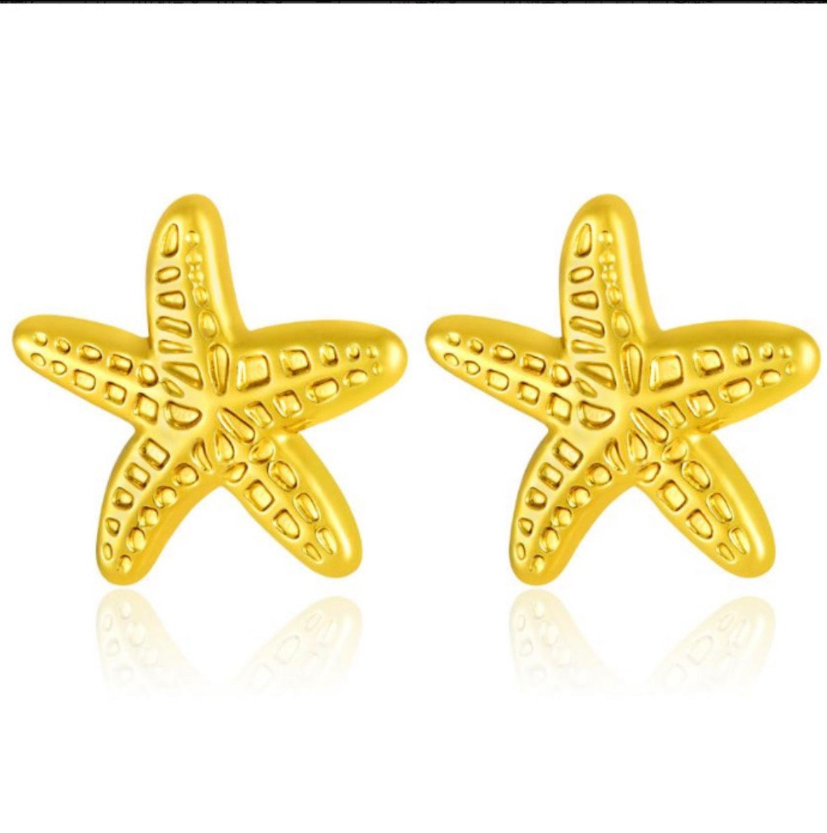 E5478 Aretes estrella de mar dorado acero inoxidable 1cm