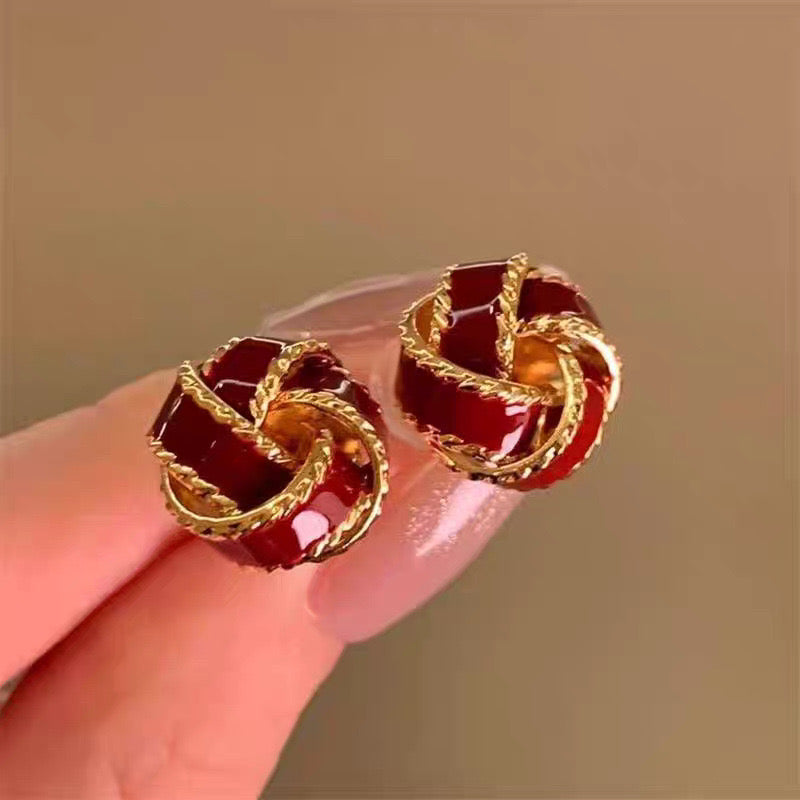 E4922 Aretes círculo nudo rojos aleacion 1.6cm