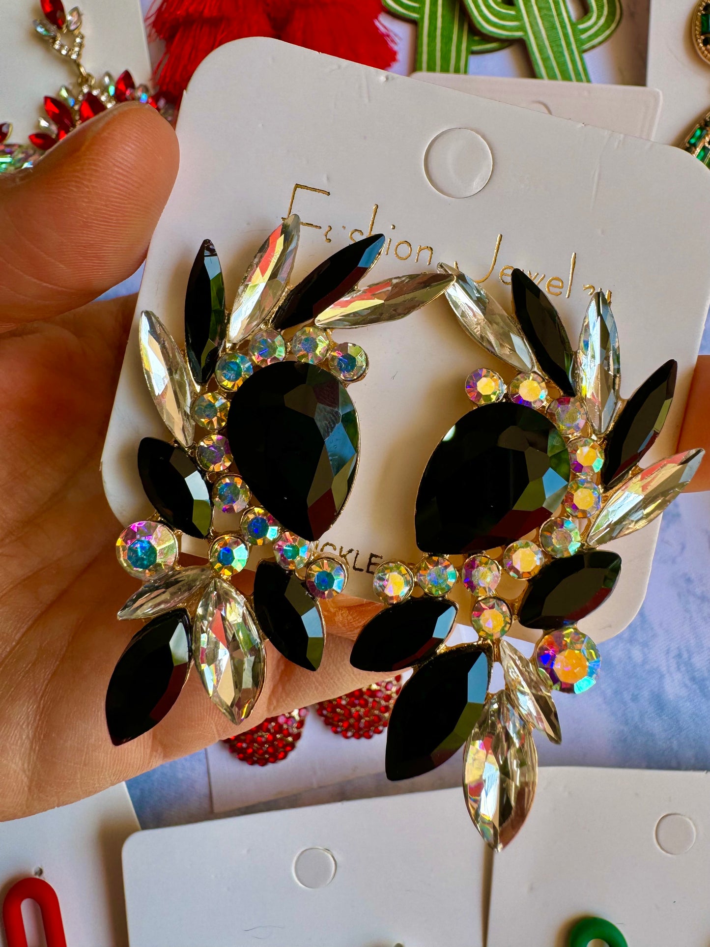 E1700 Aretes alas incrustación cristal brillante grandes