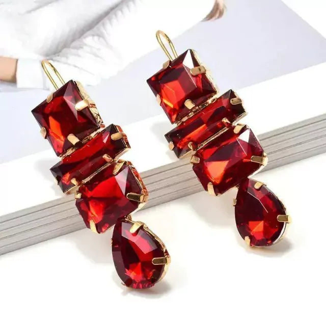 E364R Aretes Incrustación Cristal Rojo