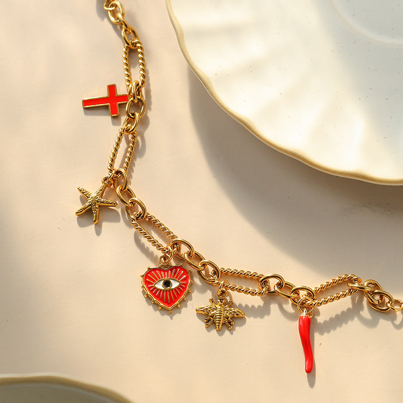 B188 Pulsera corazón acero inoxidable chapado en oro 14K