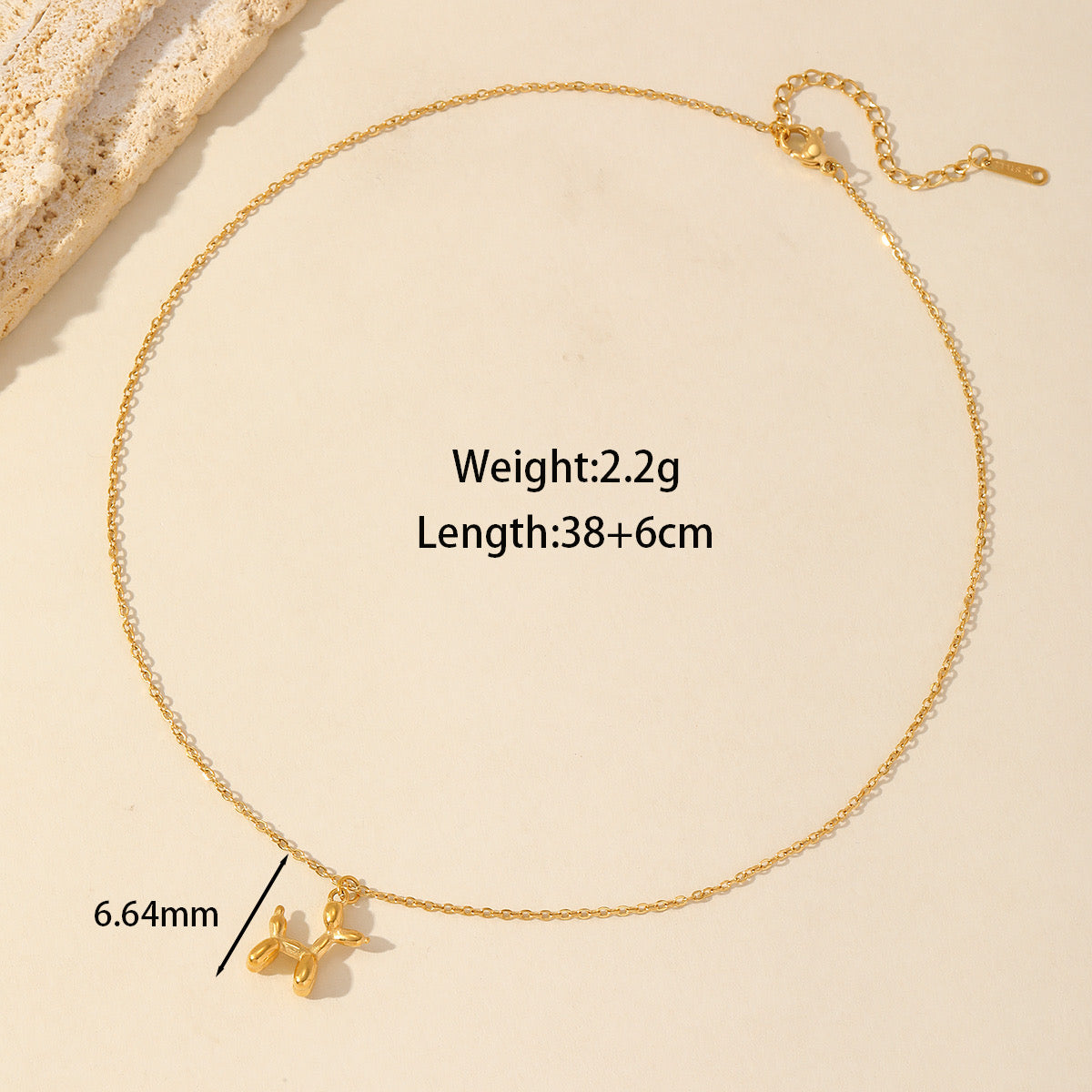 C671 Collar perro globo acero inoxidable chapado en oro 18k largo 22cm dije 2cm