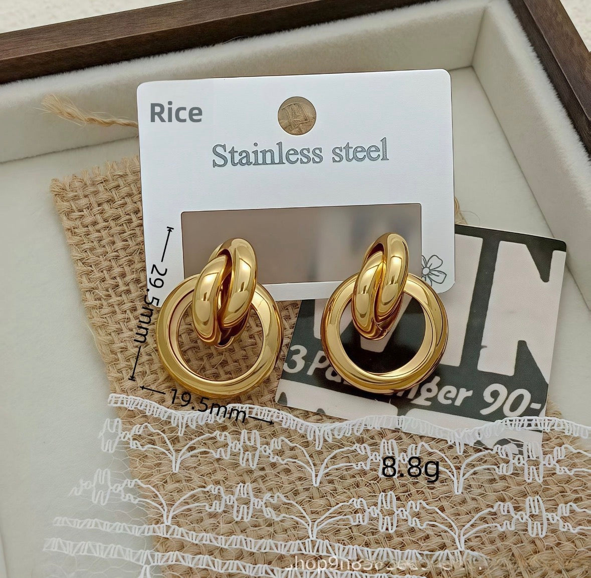 E5112 Aretes dorados acero inoxidable 4cm