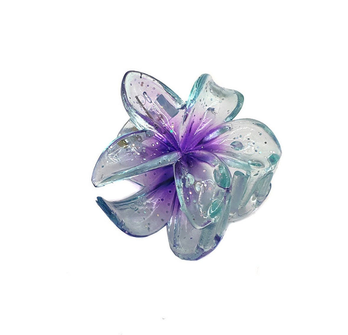 SY06 Pinza para el cabello flor morada azul transparente plástico 4.5cm