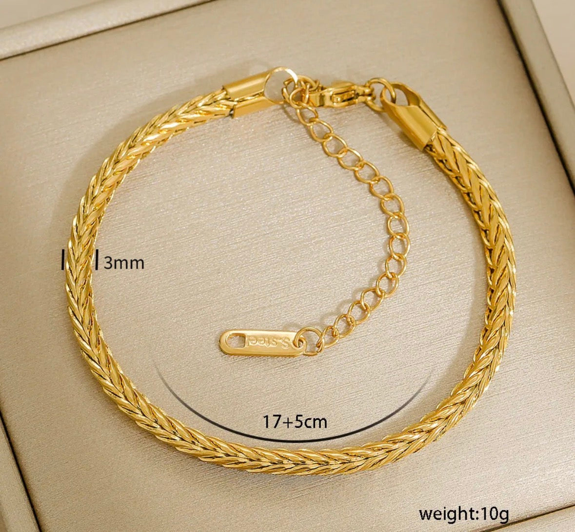 B856 Pulsera dorada tejida acero inoxidable 21cm