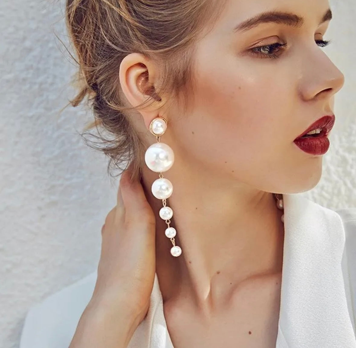 E1448 Aretes perlas colgantes largos